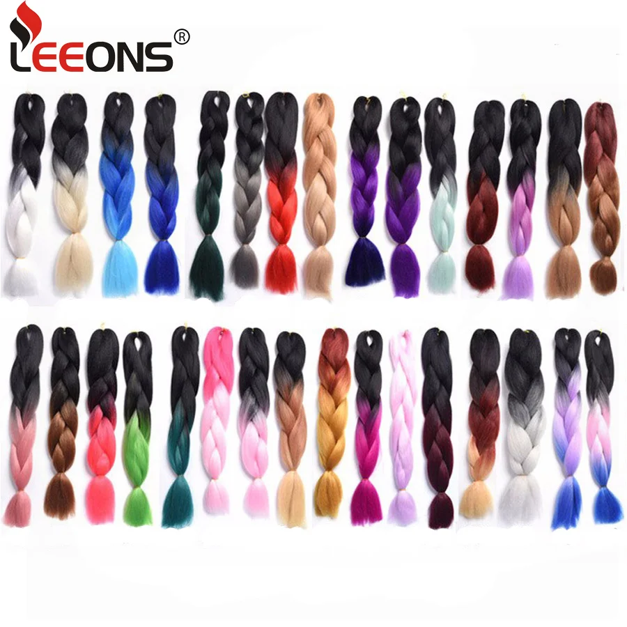 

Leeons 24Inch 102 Color Jumbo Braid Hair Purple Pink Red Ombre Braiding Hair Extension 100G Synthetic Hair Extension For Braids