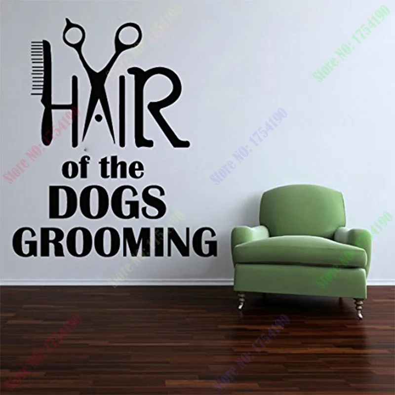 

Pet Shop Vinyl Wall Decal Quote Hair Of Dog Grooming Salon Decal Comb Scissors Wall Sticker Pet Salon Grooming Salon Decoration