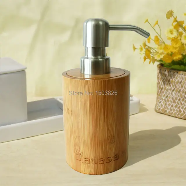 Badasa Natural Bamboo Soap Liquid Dispenser Bottle Hand Lotion Badasa Natural Bamboo Soap Liquid Dispenser Bottle Hand Lotion Pump Caddy Round Bathroom Accessory