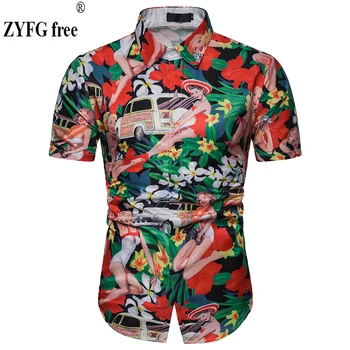 

Fashion men shirt casual turn-down collar short-sleeved printed shirt breathable elegant simple wind Tops flower shirt manwear