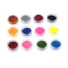 12 Цветов блеск Вырезка узор красочные Дизайн ногтей Косметическая пудра УФ гель Дизайн ногтей Совет Украшение DIY Make Up Nail Красота украшения