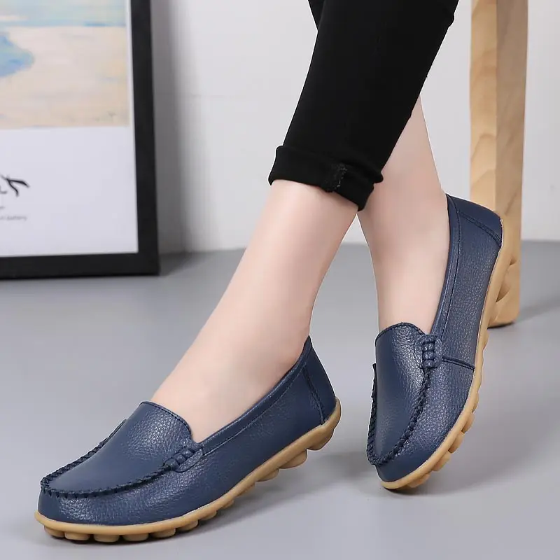 

soft Casual shoes woman flats 2019 solid leather flat shoes women loafers fashion slip on women shoes plus size zapatos de mujer