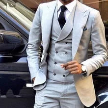 Three Piece Light Gray Formal Men Suits Peaked Lapel Blazer Latest Style Jacket Pants Vest Latest Style Male Waistcost Three Piece Light Gray Formal Men Suits Peaked Lapel Blazer Latest Style Jacket Pants Vest Latest Style Male Waistcost