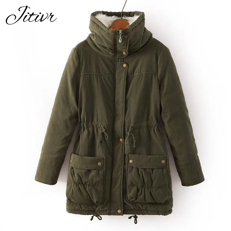 

2017 New Winter Coats Casual Solid Warm Turn Down Collar Plus Size Cotton Female High Quality Zipper Pocket Parkas For Female