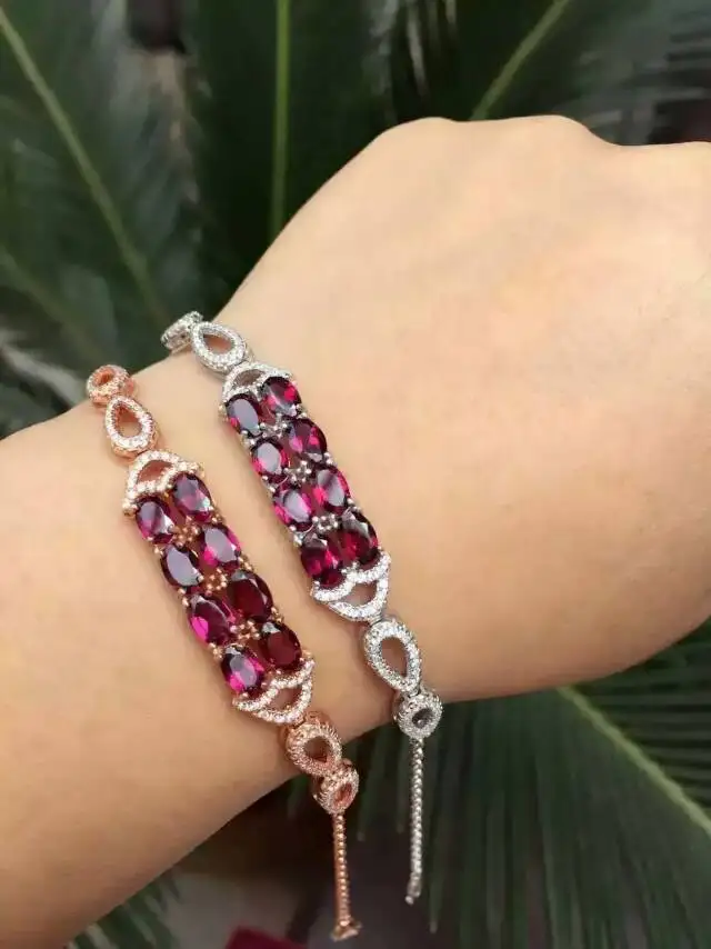  Bracelet en grenat rouge naturel avec pierres précieuses naturelles Bracelet à chaîne géométrique à