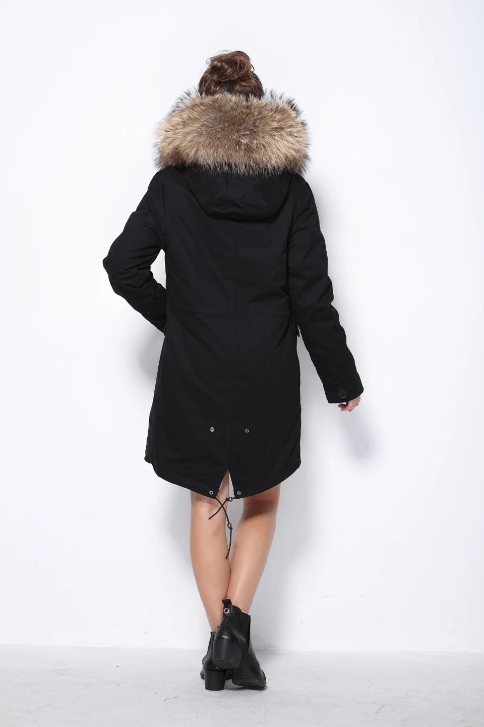 Furlove, новинка, настоящее большое зимнее пальто из меха енота, Женская куртка, пальто, воротник, утолщенный, теплый, мягкий, хлопок, Женская куртка на меху