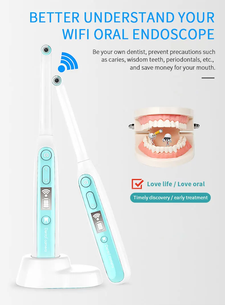 Беспроводной Wifi оральный стоматологический эндоскоп 8 регулируемых светодиодных фонарей интраоральная камера HD видео для ios android эндоскоп для осмотра зубов