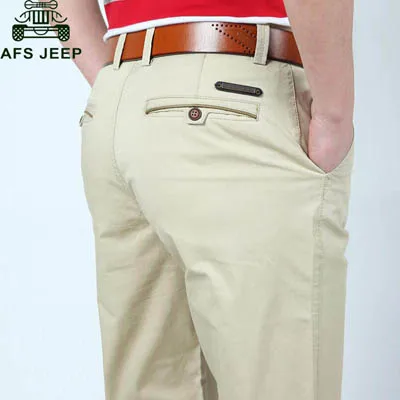 AFS JEEP Брендовые повседневные мужские брюки из хлопка облегающие прямые длинные брюки мужские брюки для мужчин Pantalones Hombre плюс размер 30-44 - Цвет: Khaki