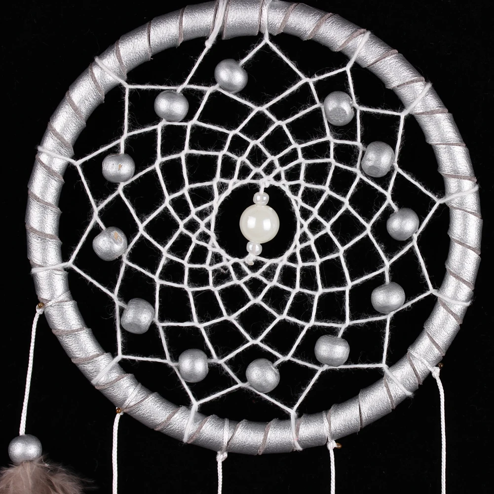 Indian White Dream Catcher Wall Car Hanging Decoration Silver Feather Core Bead Handmade Dreamcatcher 5