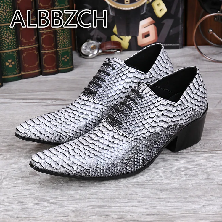 High Heels Men Oxfords Pointed Toes Shoes Mens Height Increasing