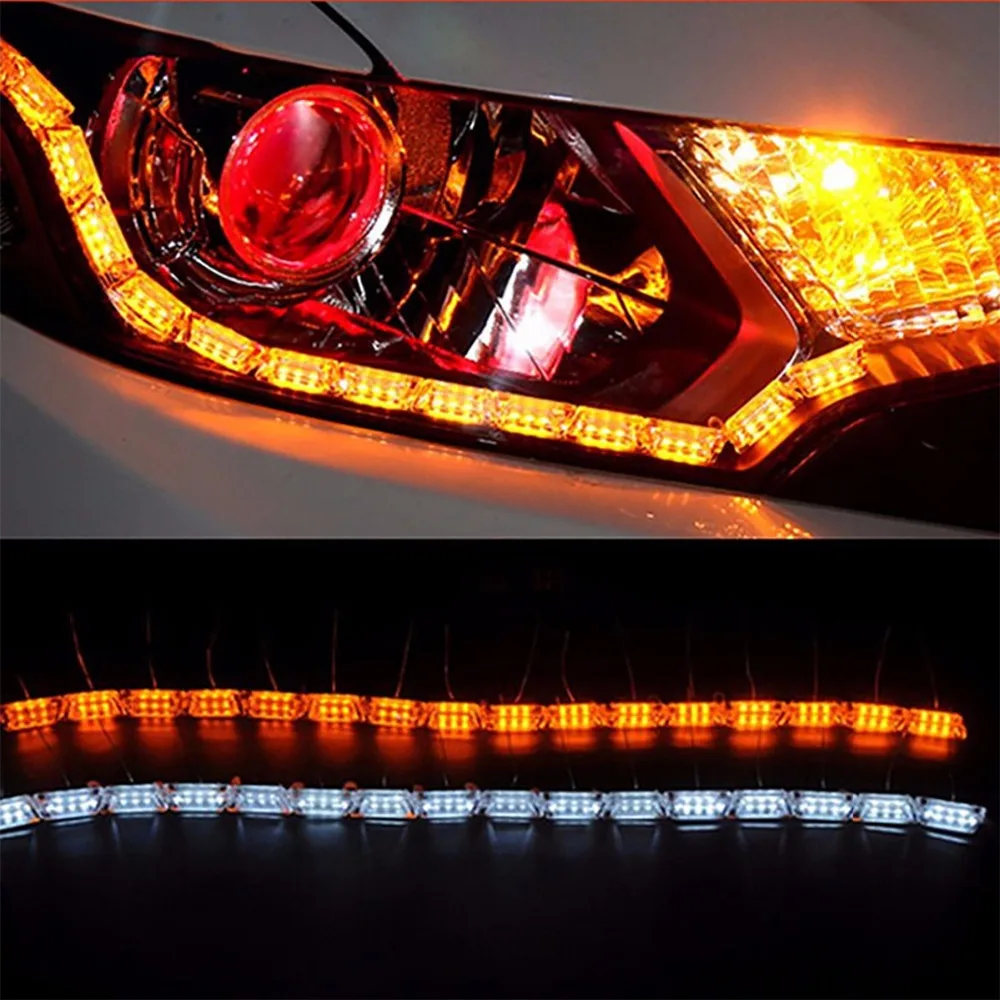 2Pcs 12V Car Flexible Switchback LED Rider Strip Light For Headlight