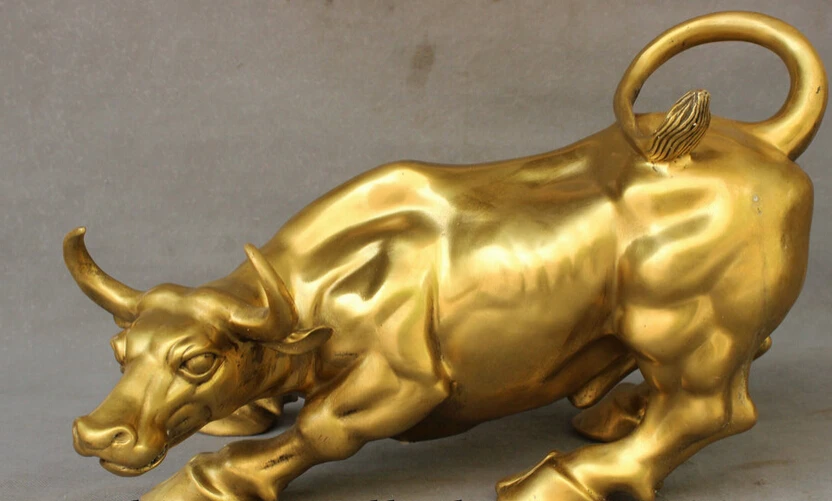 

S3542 16" FengShui Chinese Pure Brass Copper Year Zodiac Wealth Animals Bull Ox Statue D0318