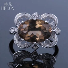 HELON Magnificent Solid 10K (417) White Gold Pave 4.2ct Smokey Quartz Topaz & Real Diamonds Gemstone Wedding Fine Jewelry Ring