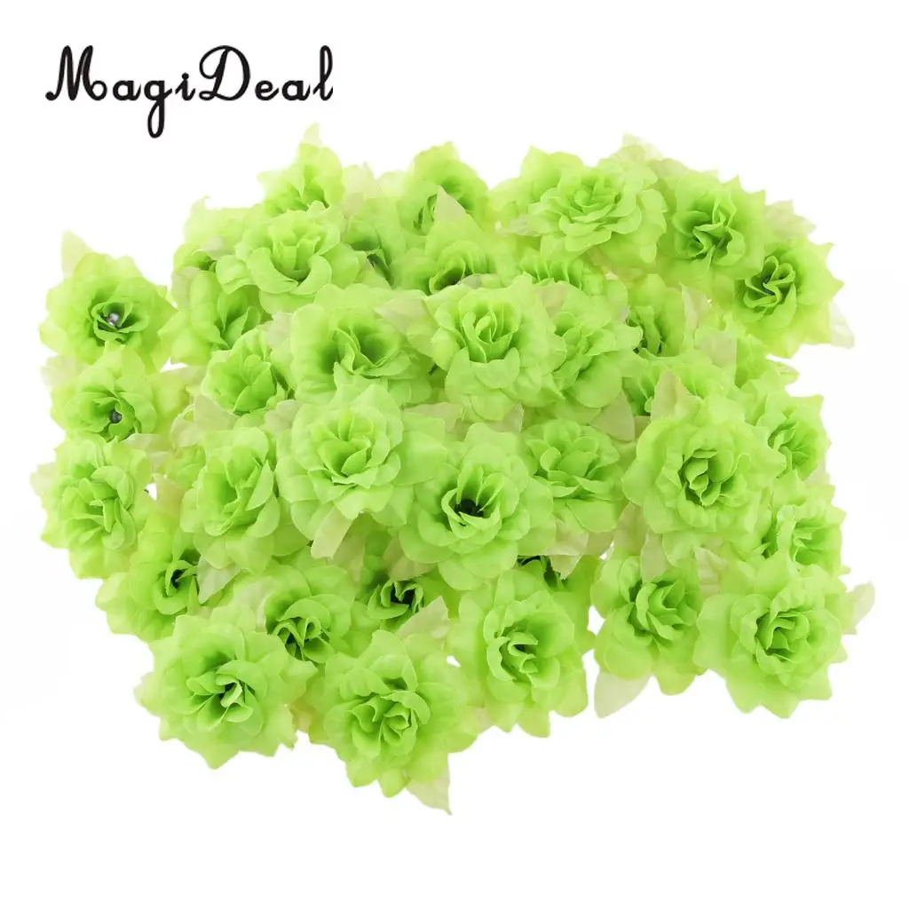 50Pcs Silk Rose Artificial Leaf Flower Head Wedding Home Party Decor Green DIY Paper Flowers Kids Birthday Party Backdrop Decor