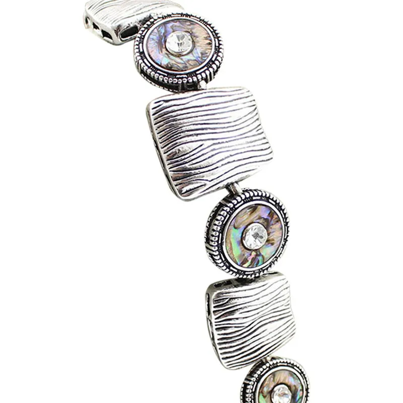 Винтажный античный серебряный этнический стиль Абалон ракушка моллюск водная дрель браслет с кристаллами для женщин предложение Прямая поставка