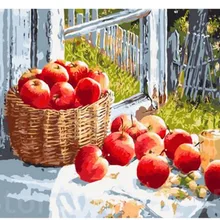 Лидер продаж красный с яблочным принтом DIY цифровой живописи маслом по номерам ручная роспись маслом 40x50 см без Рамки