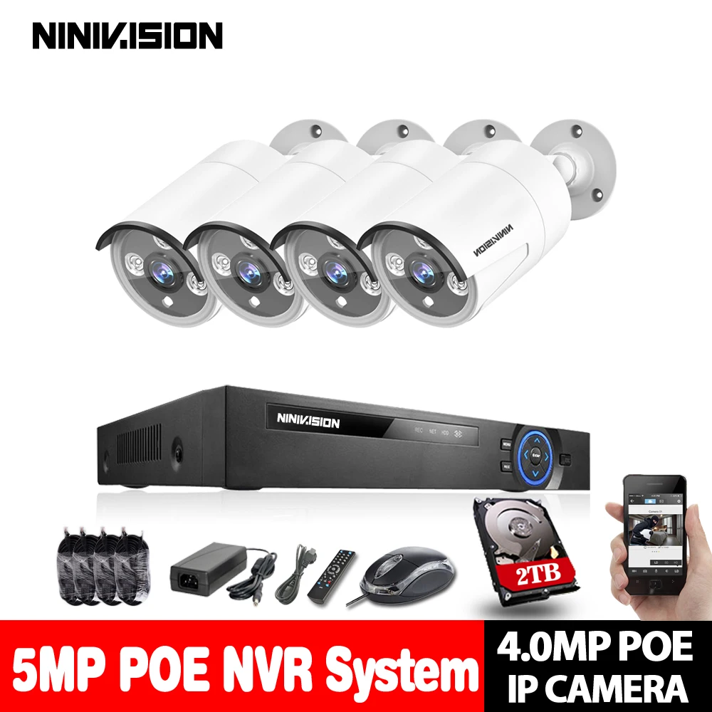 HD H.265 4.0MP POE охранная камера CCTV система 4CH/8CH NVR с 2560*1440 IP камерой на открытом воздухе