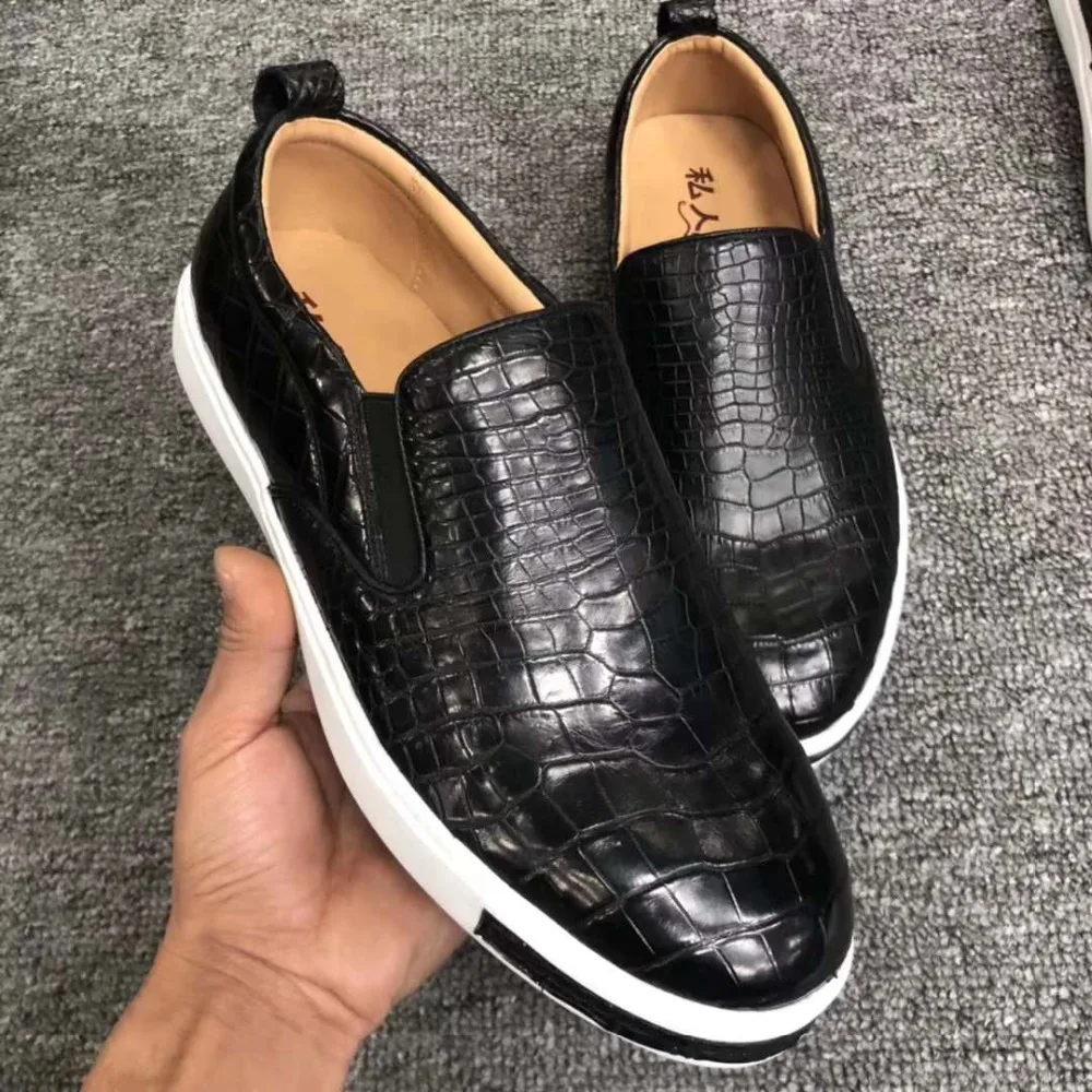 

100% Genuine REAL crocodile belly matt skin men shoe most durable solid crocodile skin men casual shoe black brown colors