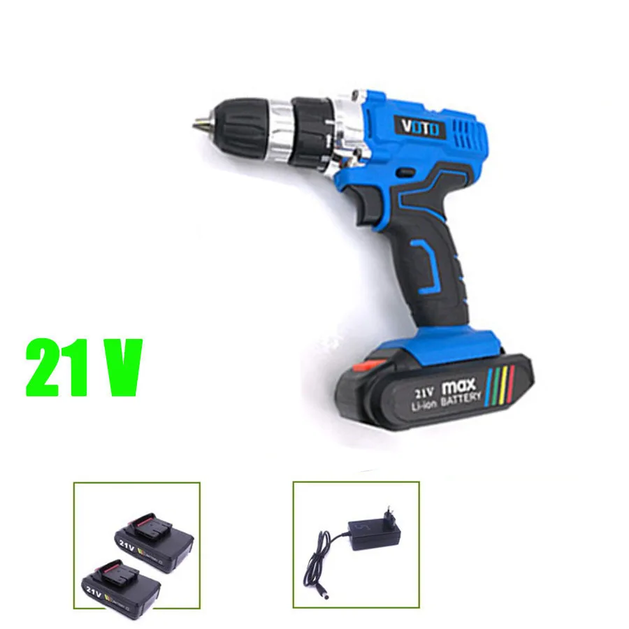 

VOTO V6 2*Battery Rechargeable Cordless Drill Electric Screwdriver Set Lithium Power Tools Screw Gun Driver 21V Blue 2018