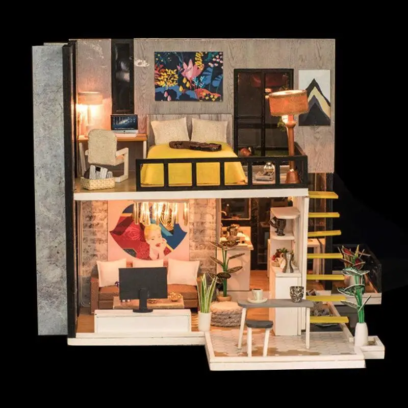 1 шт. набор мебели для кукольного домика DIY Миниатюрные игрушки в сборе деревянный кукольный дом Миниатюрный для детей Рождественский