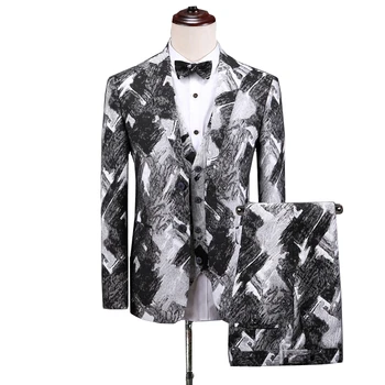 

Black and White Men Blazer jacket with Pants & Vest Slim Design Men Dress Three-Piece set Asian Size S - 5XL