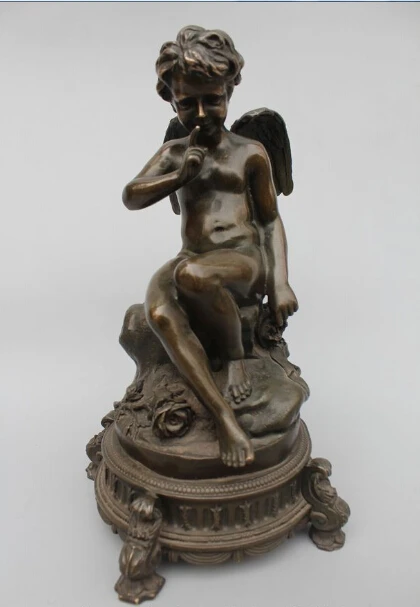 

12"Western Art sculpture Bronze MarbleLucky Boy Angell Men Statue