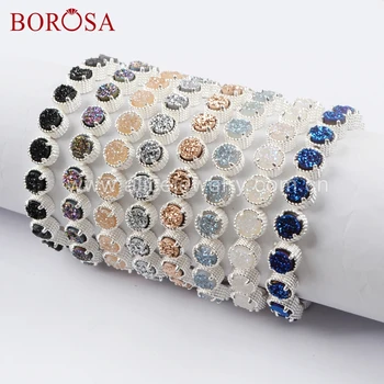 

BOROSA 1/2PCS Silver Color 20-Stone Titanium Rainbow Color Druzy Bracelets Electroplated Color Drusy Bangles Jewelry ZS0353