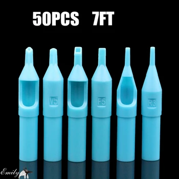 

50PCS Professional Disposable Short Tip 7FT Blue Plastic Sterile Assorted Flat Tattoo Tips Tubes For Tattoo Needles Supply