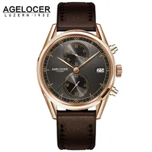 Agelocer Designer Watch Male Real Leather Watch Strap Black Dial Quartz Movement Wristwatches Analog Clock Auto Datemontre homme