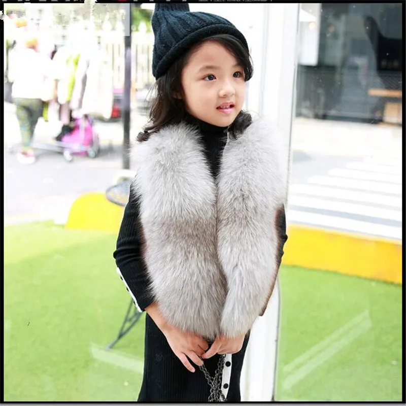

Children's Real Fox Fur Vest Baby Kids Autumn Winter Thick Warm Short Natural Fur Outerwear Vest Solid Short Solid Vests V#10