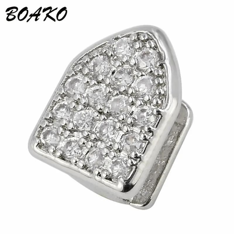 BOAKO Bling Teeth Grillz Топ и низ CZ грили зубные хип-хоп вампирские зубы шапки гриль рот Украшения для тела раппер вечерние подарок 1 шт