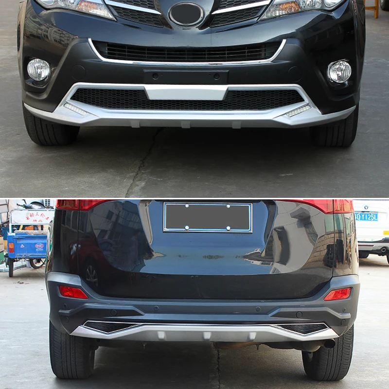 ABS Front+Rear Bumper Diffuser Guard Skid Plate Belt LED light Car