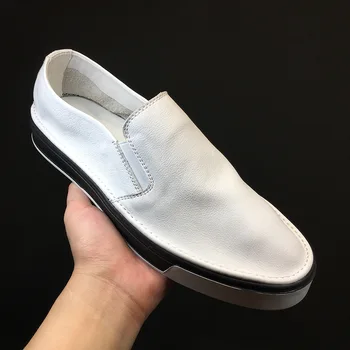 

Korean Fashion Loafers Shoes Men Genuine Leather Sneakers Breathable Summer Solid White Black Casual Flat Shoes Male Footwear