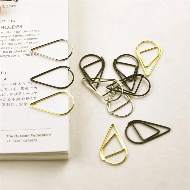 

12 pcs/pack 6 Colors Brief Style Waterdrop Shaped Metal Paper Clip Bookmark Stationery School Office Supply Escolar Papelaria