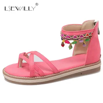 

Lsewilly 2018 Women Flat Heels Sandals Casual Summer Gladiator Ladies Shoes Woman Comfort Bohemian Beach Shoes Pink Black S061