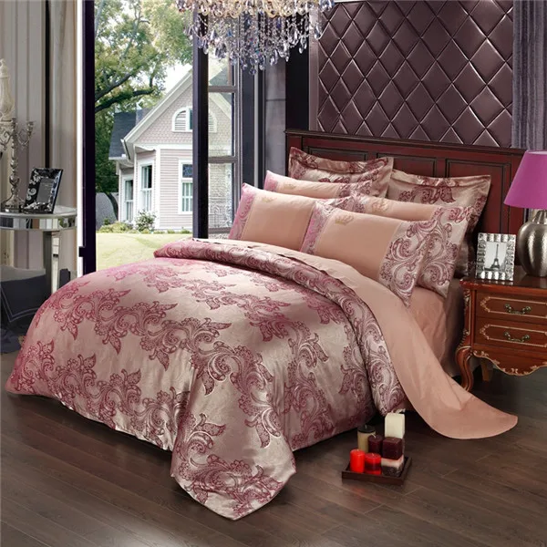 Buy Pink flowers jacquard Princess Style bedding set