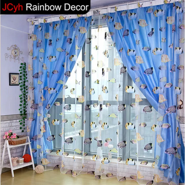 Jrd Kids Cartoon Fish Blackout Tulle Curtain Colorful Blue Ocean Sea Jrd Kids Cartoon Fish Blackout Tulle Curtain Colorful Blue Ocean Sea Life Window Curtains Bedroom Voile