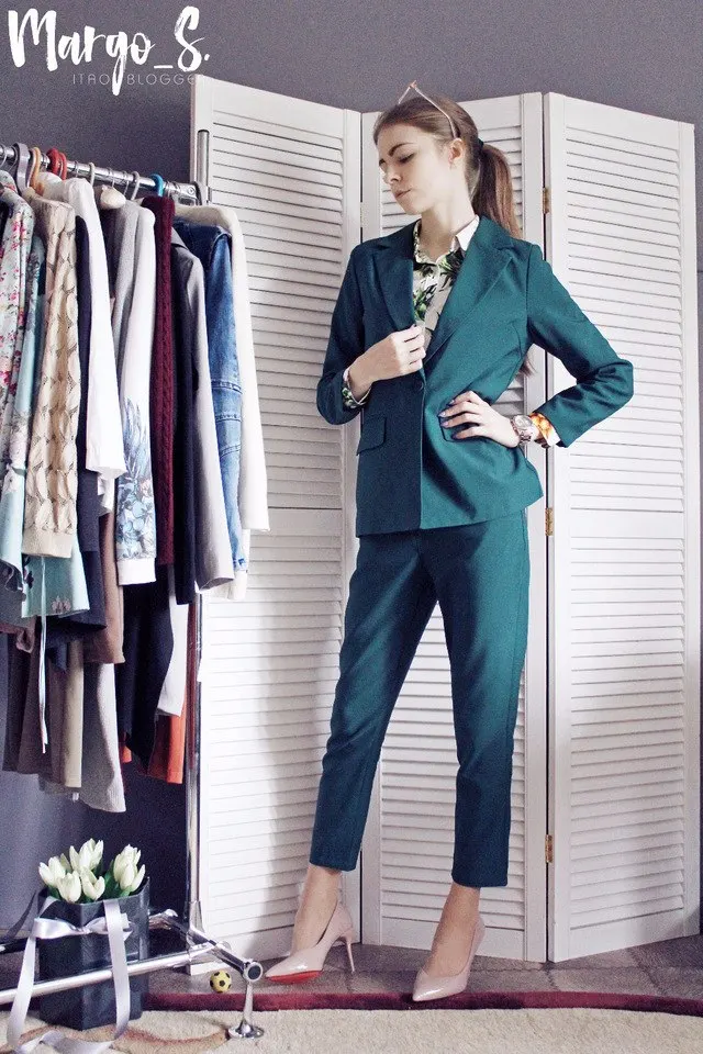 

2018 Pure Color Simple Boyfriend Suit Jacket Small Pants Seven Length Pant Long Sleeves Jacket Office Lady Green Suit Femme