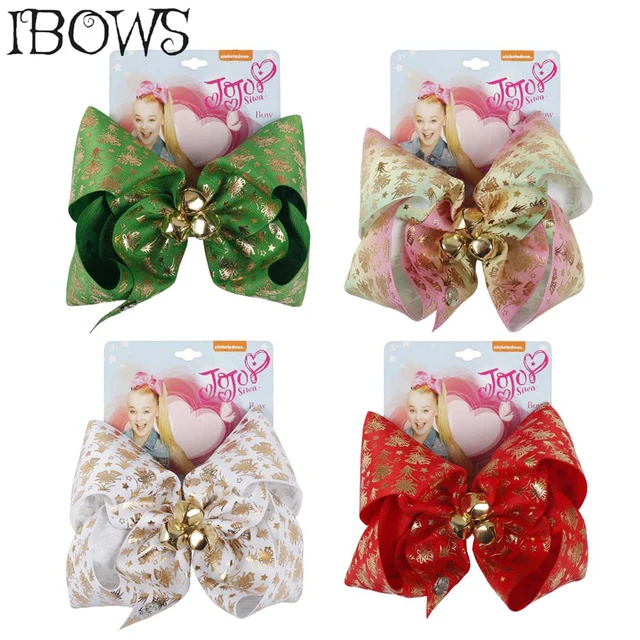 7 ” Santa Jingle Bell JO JO Bows Printed Gold Bells Christmas Large Hair Bows For Girls New Year Boutique Hair Accessories