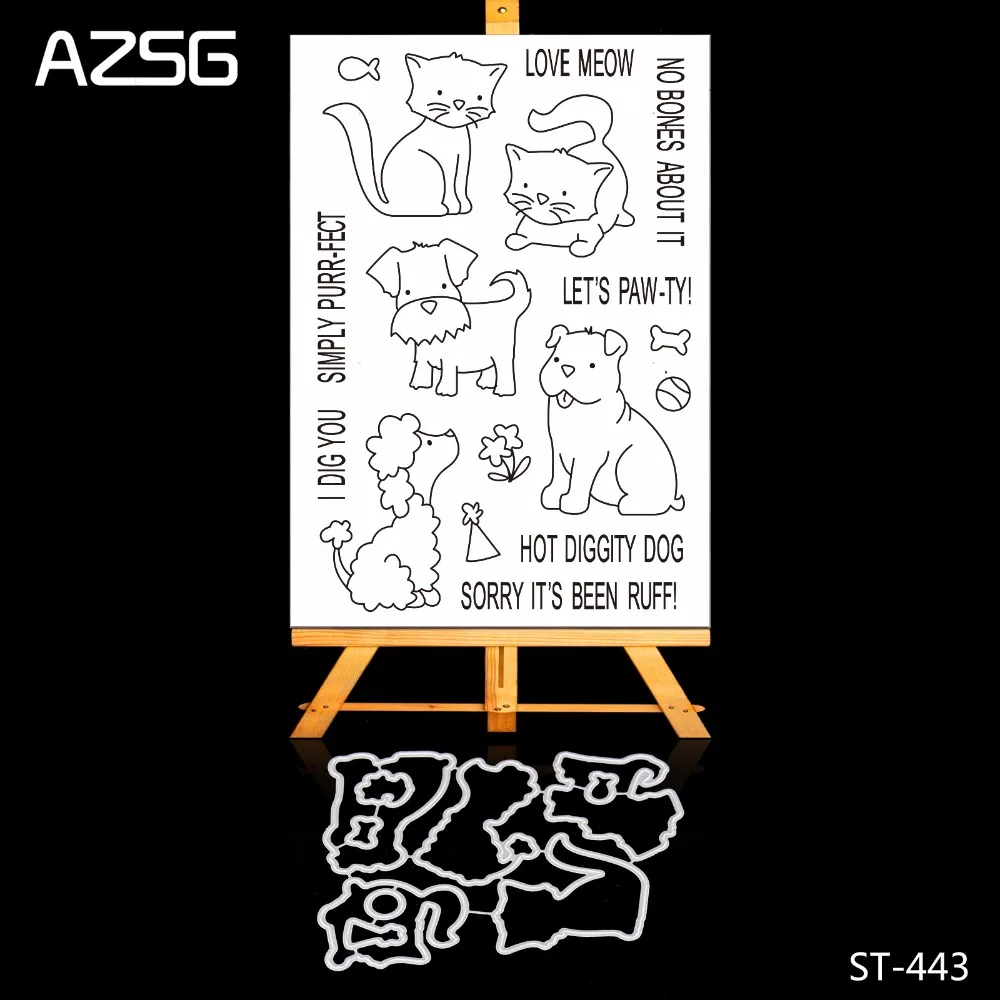 

AZSG Lovely Dogs Rubber Clear Stamps and Cutting Dies Set for Scrapbooking Photo Album Card Making DIY Decoration Supply