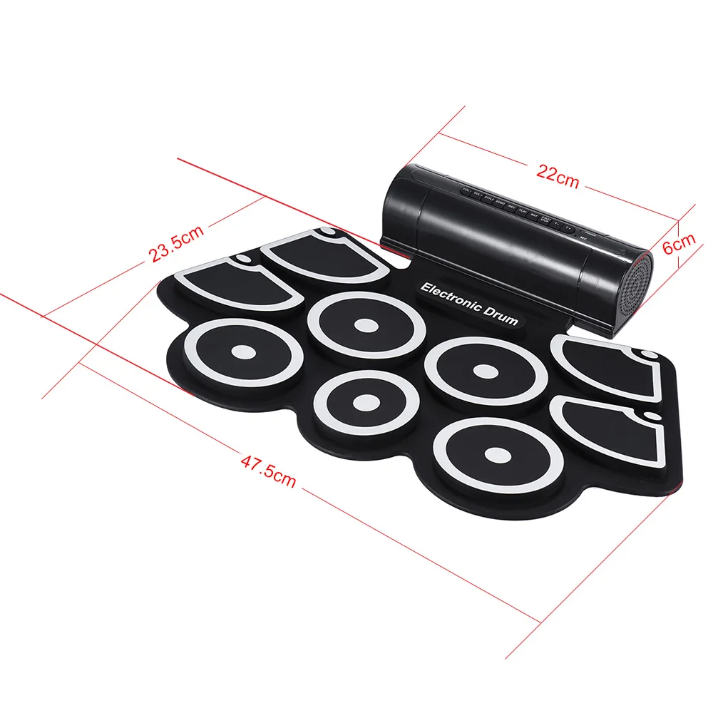 Портативный электронный свернутый набор барабанных подушечек 9 силиконовых подушечек Встроенные динамики с барабанные палочки, ножные педали USB 3,5 мм аудио кабель