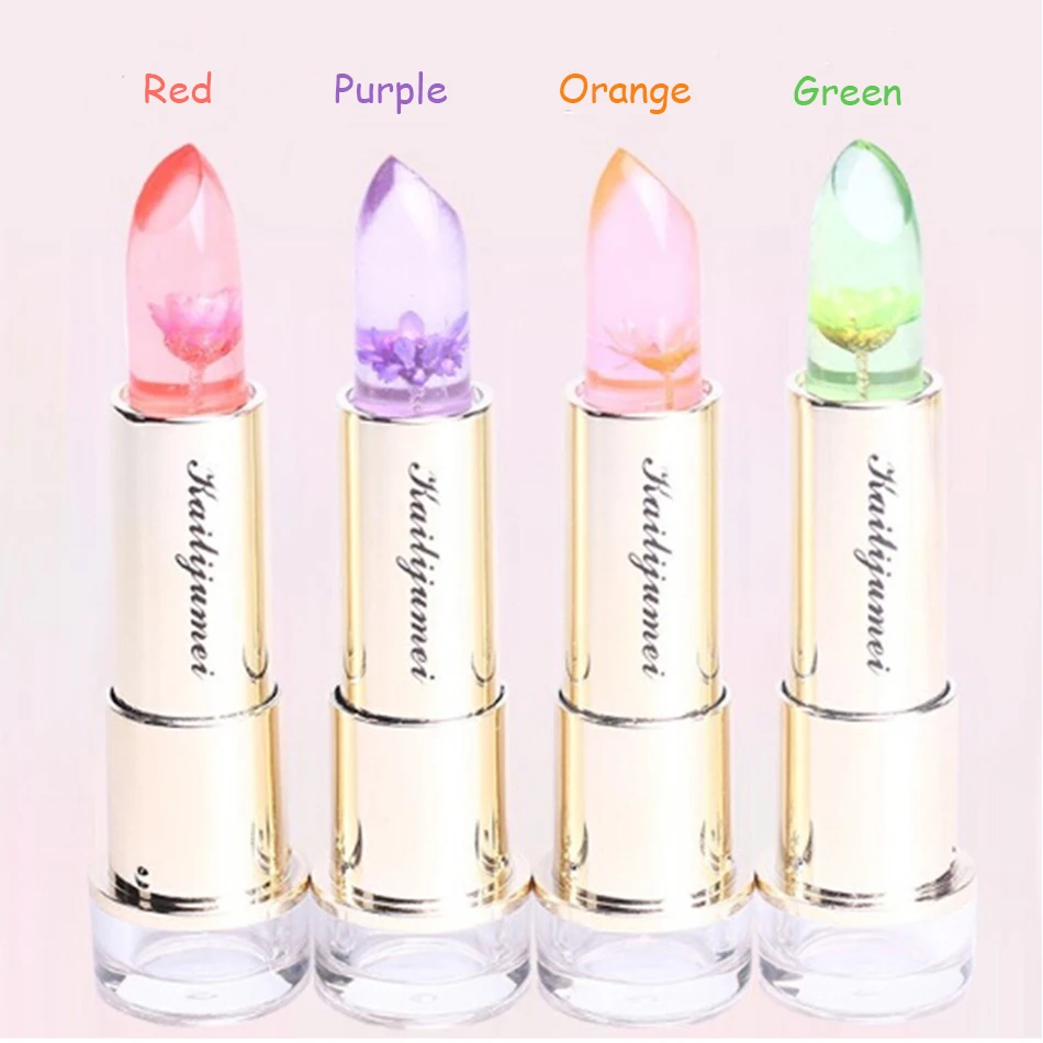4 Colors/Lot Changeable Lipstick Moisturizer Transparent Flowers Jelly