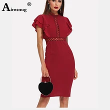 Burgundy Wine red High Waist Vintage Ruffle Sleeve Women Bodycon Dress Elegant Retro Party Lace Eyelet Hem Slit lady Dresses New Burgundy Wine red High Waist Vintage Ruffle Sleeve Women Bodycon Dress Elegant Retro Party Lace Eyelet Hem Slit lady Dresses New
