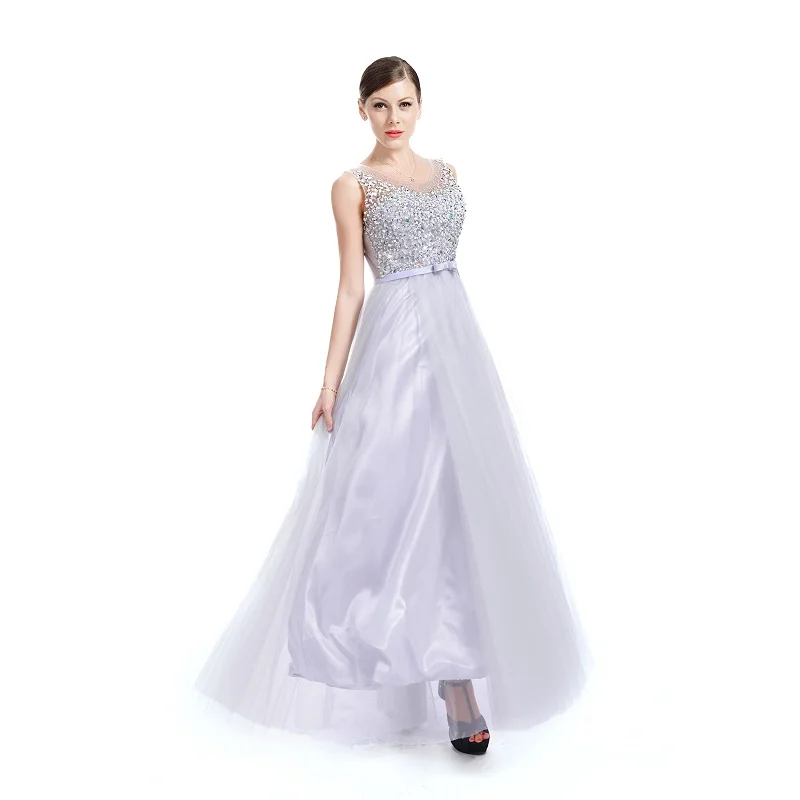 Silver Illusion Long Evening A-Line Bridesmaid Dress in Bridesmaid dresses