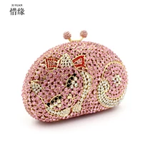 XIYUAN/Брендовая женская Повседневная и модная розовая Цветочная сумка в форме кота в винтажном стиле, маленький горный хрусталь, Алмазный бисер, женская сумка на плечо