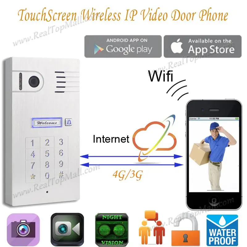 Touch IP wifi global video door phone WiFi intercom system two way intercom and remotely unlock door, wireless intercom system Touch IP wifi global video door phone WiFi intercom system two way intercom and remotely unlock door, wireless intercom system