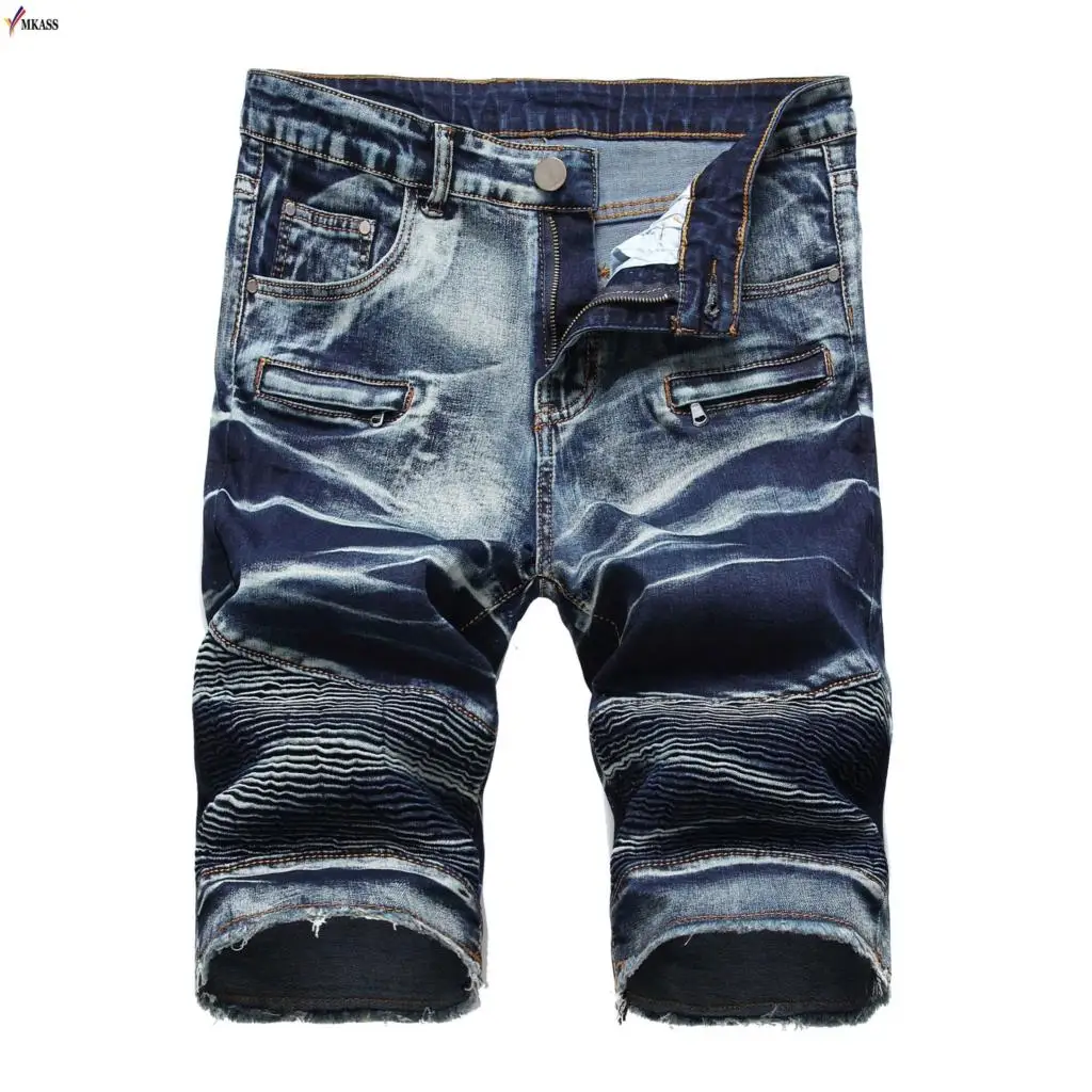 2018  Summer Denim Shorts Men Stretch Slim Fit Short Jeans Mens Designer Cotton Casual Distressed Shorts Knee Length Denim Short