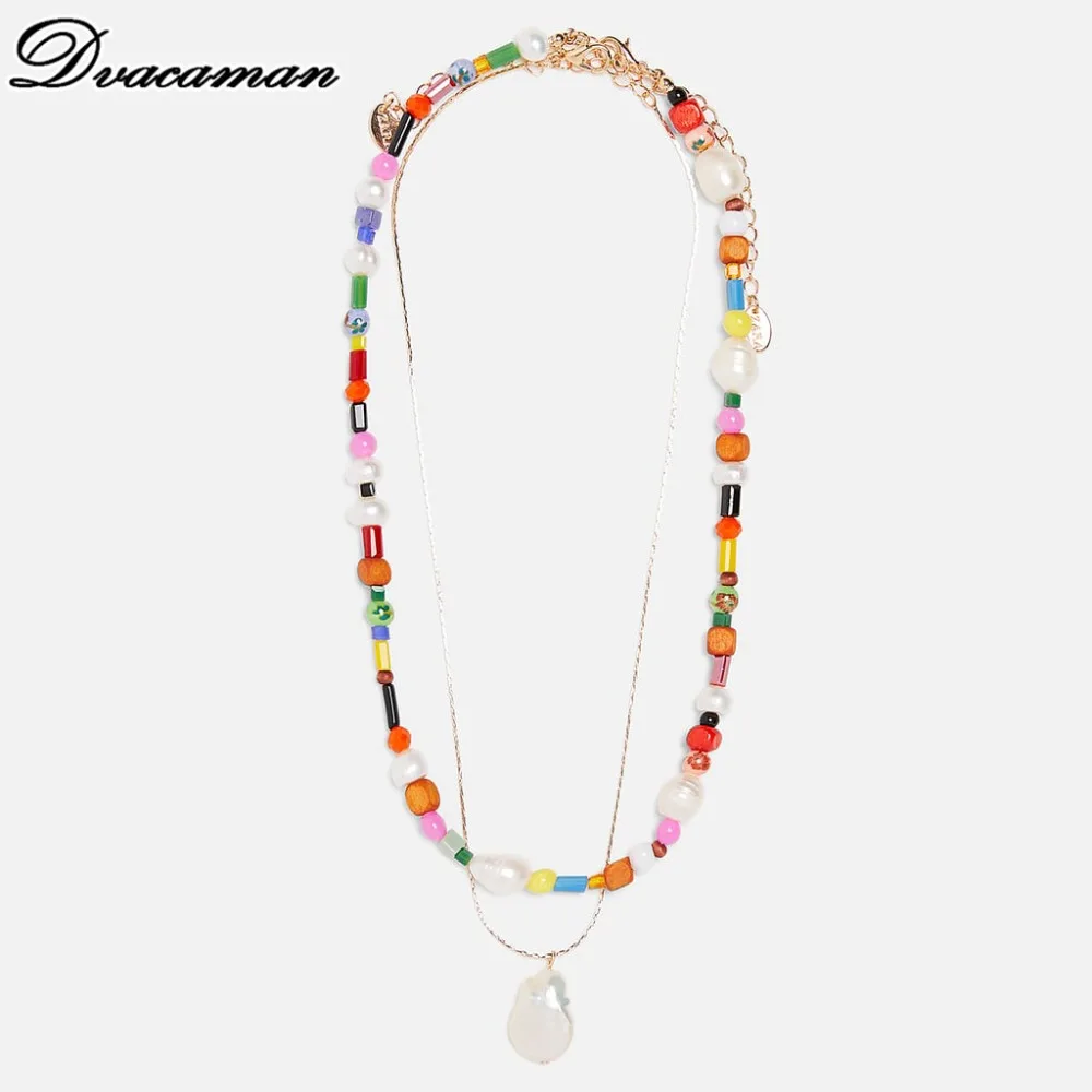 

Dvacaman Bohemian ZA 2PCS Stone Choker Necklaces Set for Women Simulated Pearl Long Pendant&Statement Necklace Jewelry Wedding