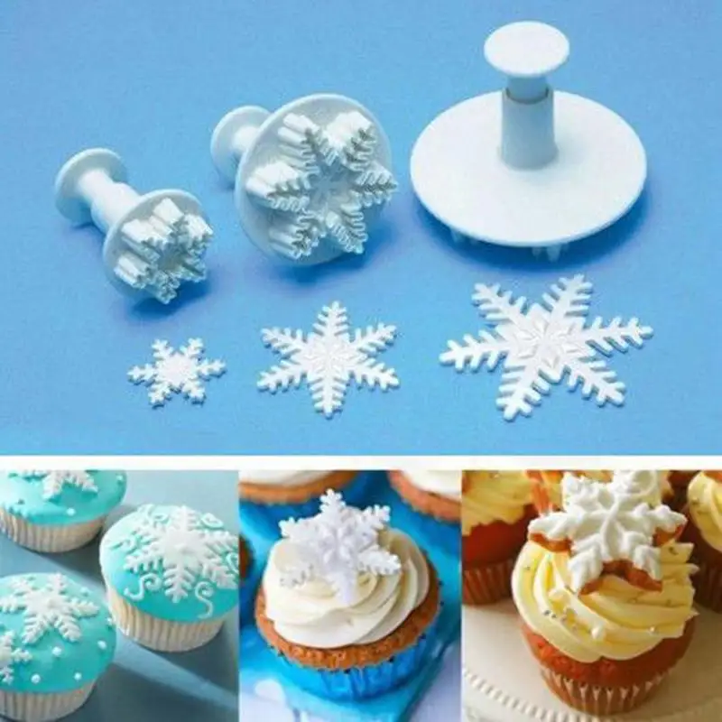 3Pcs Set Snowflake Plunger Mold Cake Decorating Tools Cake