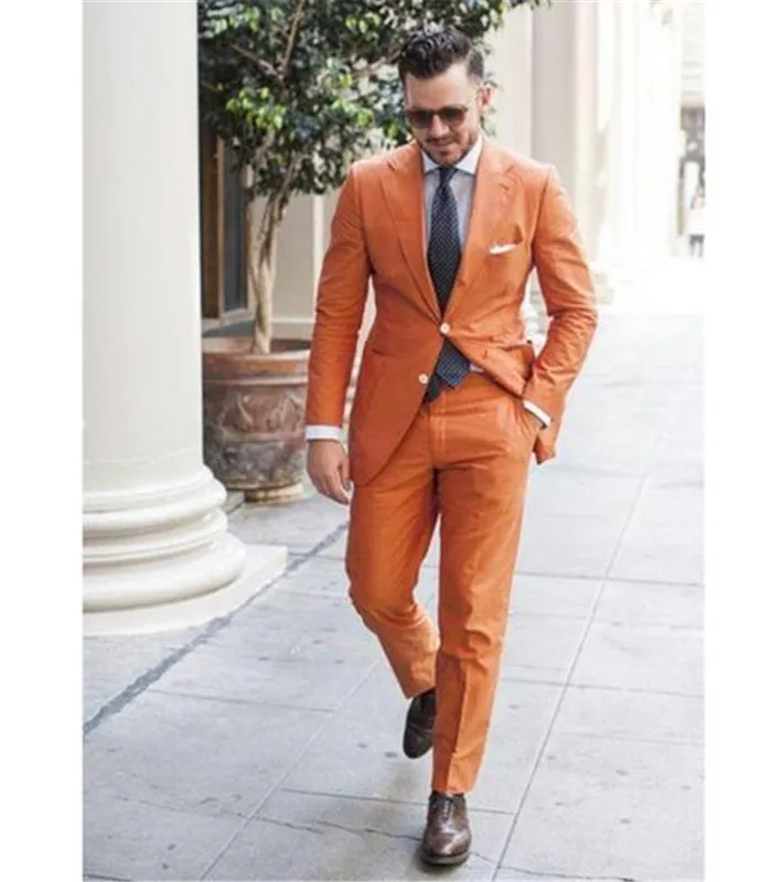 

Orange Custom Made Tuxedos Notch Lapel Men's Suits Prom Suits Groomsmen Mens Wedding Suits (Jacket+Pants+Tie)